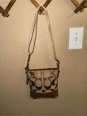 Coach Signature Canvas Crossbody in Brown and Tan